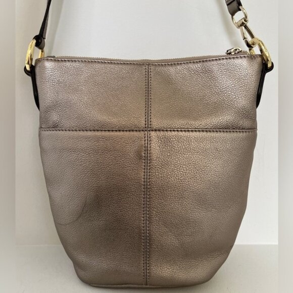 B. MAKOWSKY Metallic Gold Leather Crossbody Bag Turn Lock Branded Dust Bag - Picture 3 of 13